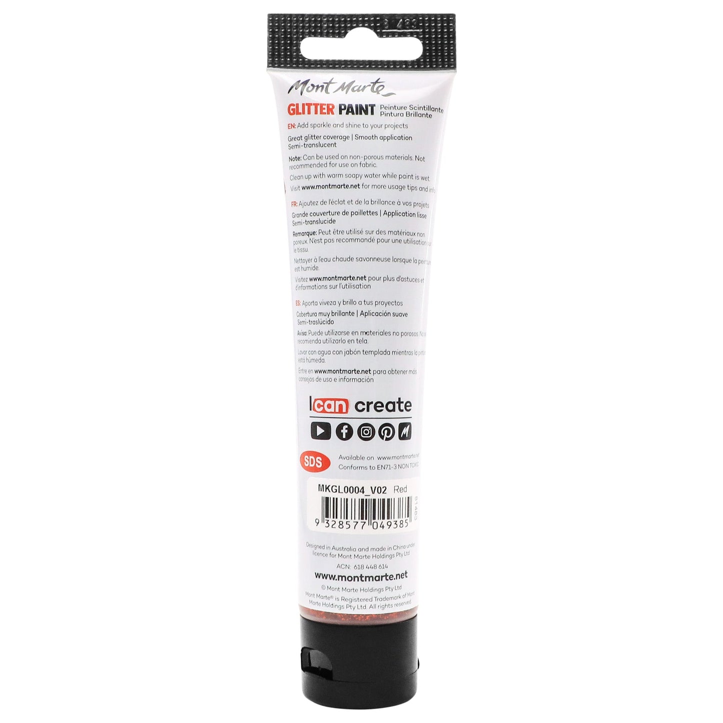 Mont Marte Kids - Glitter Paint 75ml - Red