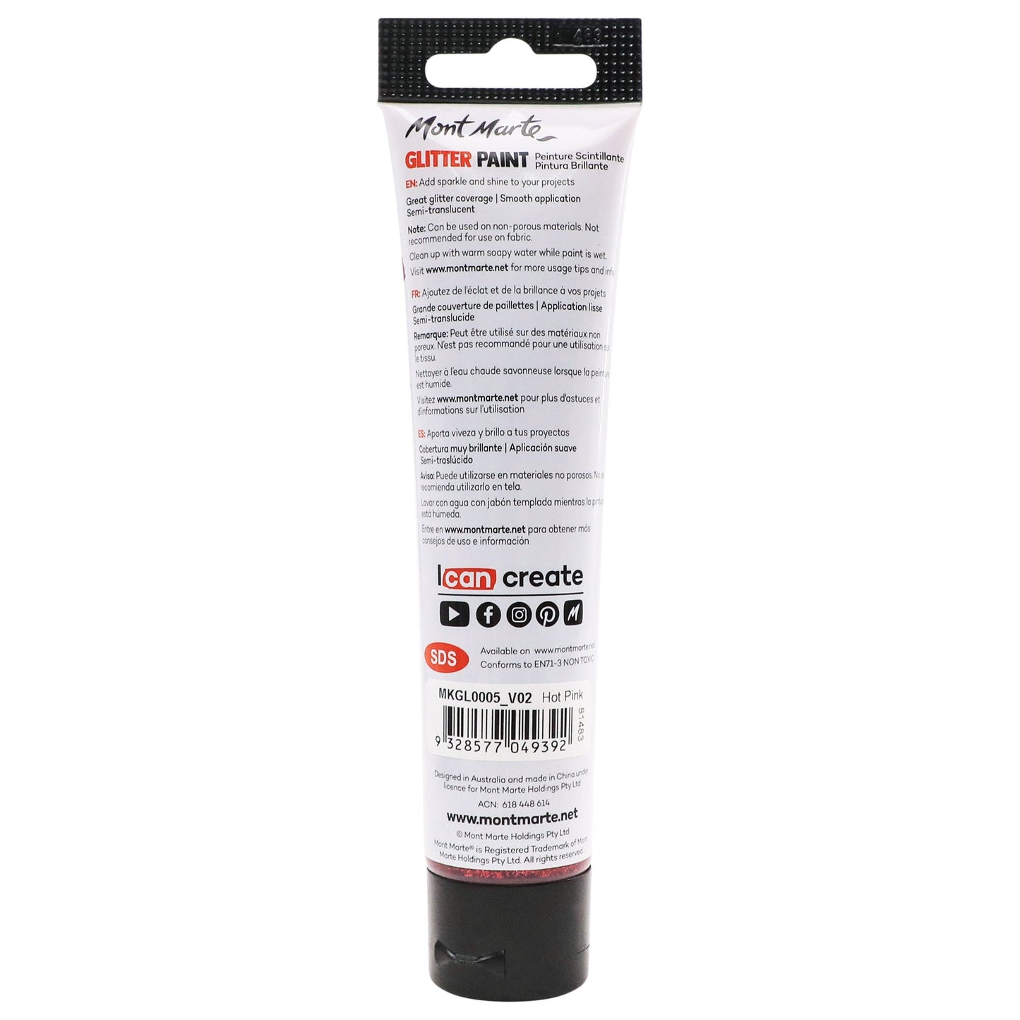 Mont Marte Kids - Glitter Paint 75ml - Hot Pink