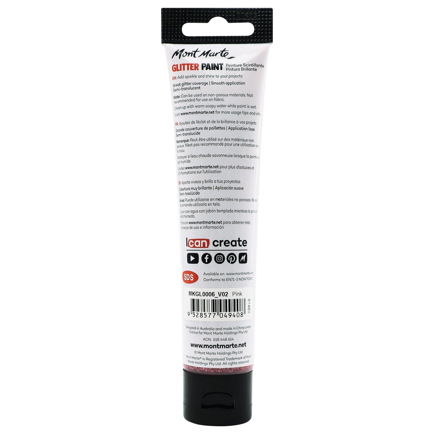 Mont Marte Kids - Glitter Paint 75ml - Pink