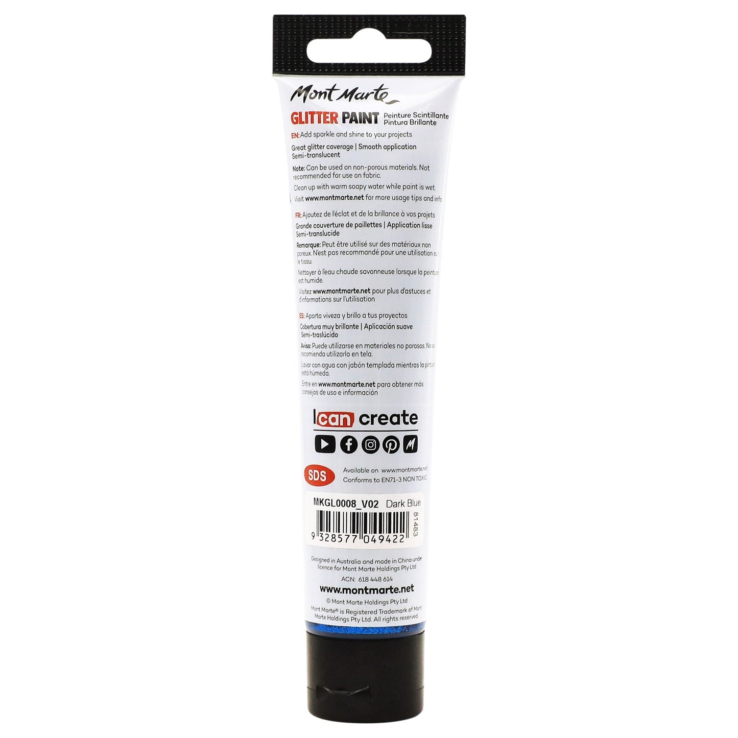 Mont Marte Kids - Glitter Paint 75ml - Dark Blue