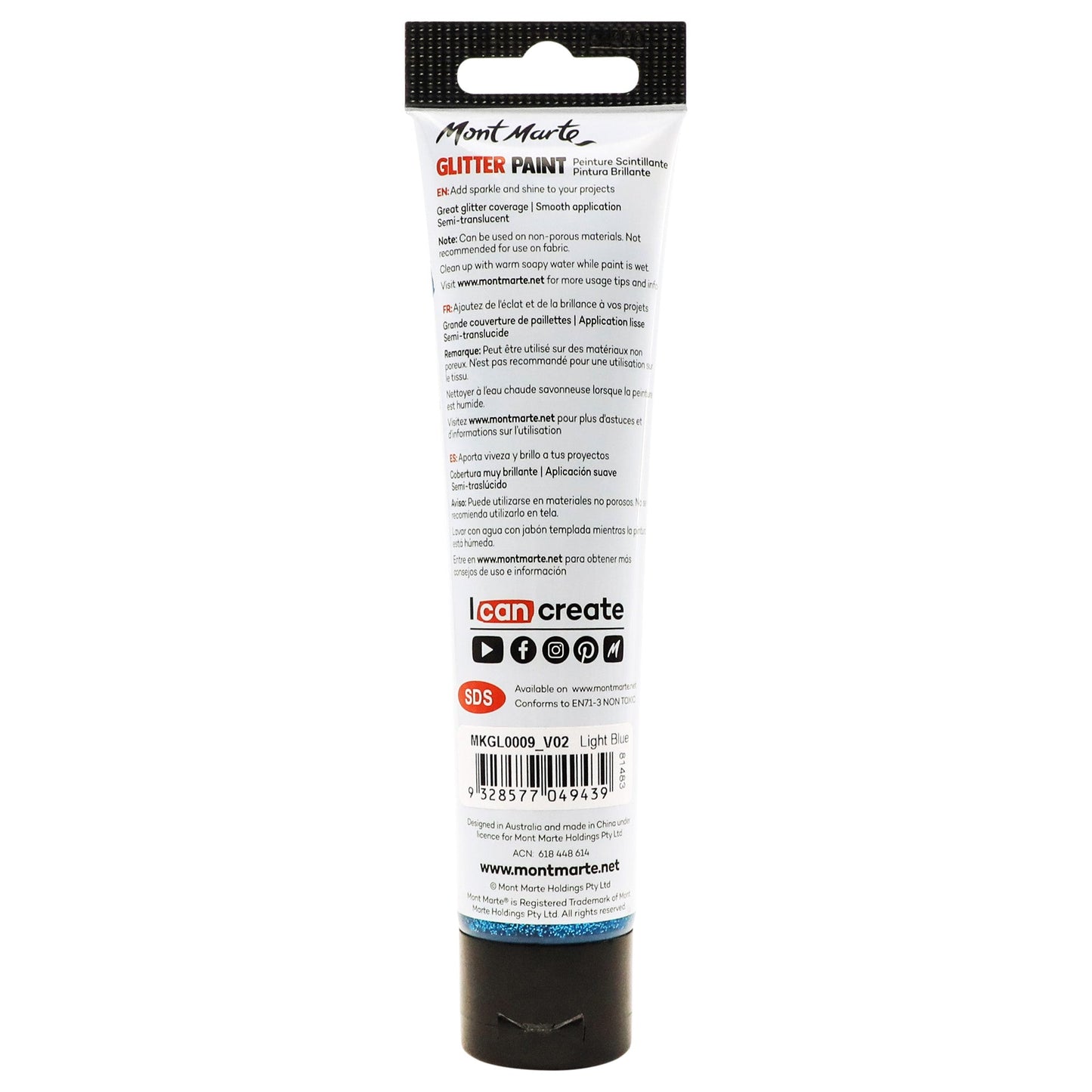 Mont Marte Kids - Glitter Paint 75ml - Light Blue