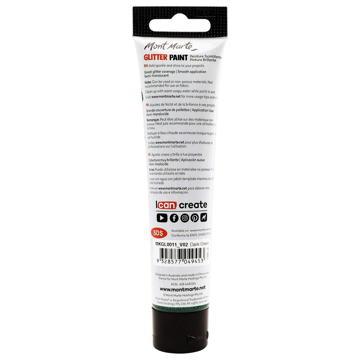 Mont Marte Kids - Glitter Paint 75ml - Dark Green