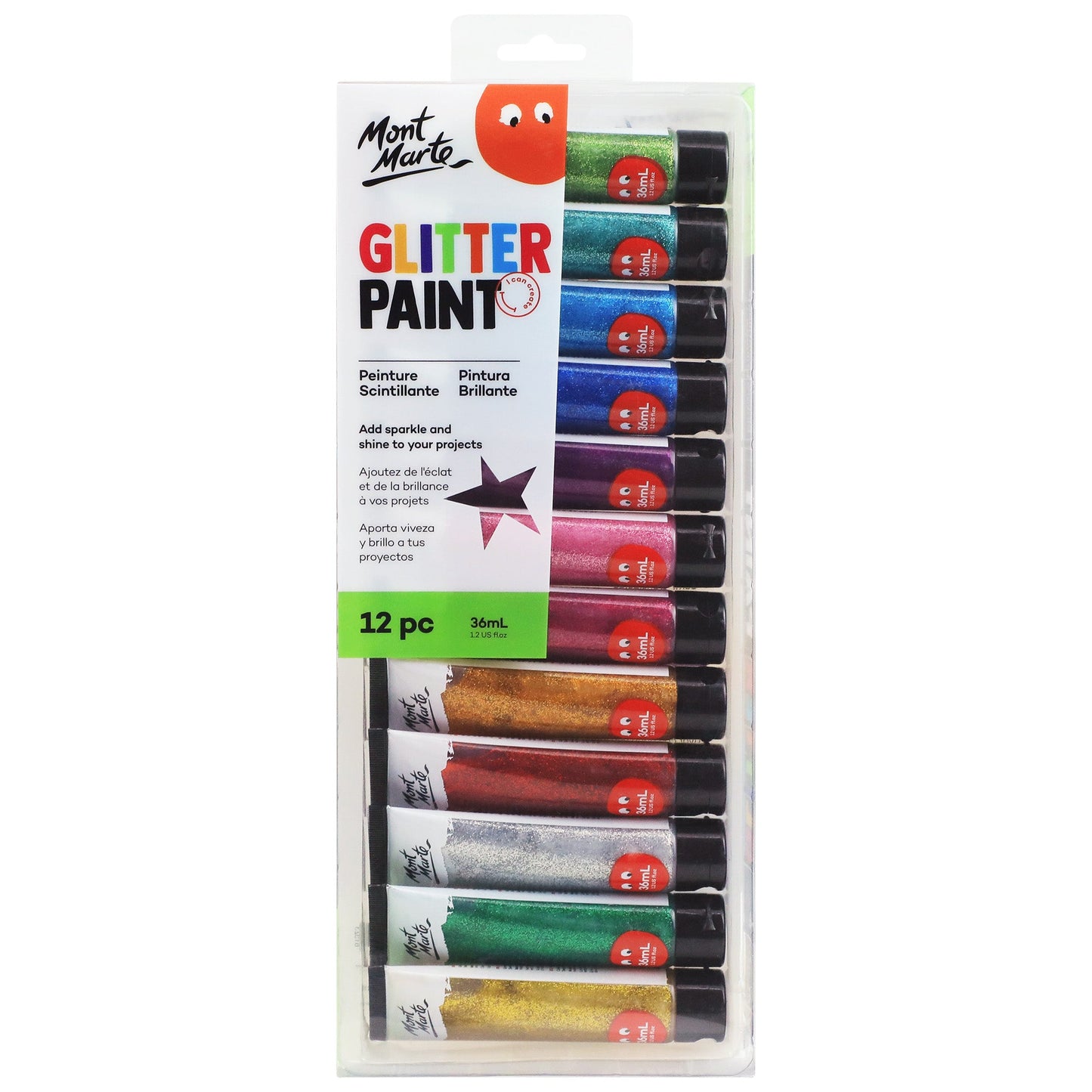 Mont Marte Kids Glitter Paint 12pc x 36ml