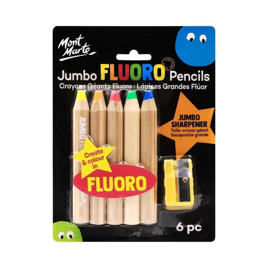 Mont Marte Jumbo Neon Pencils With Sharpener 6pc