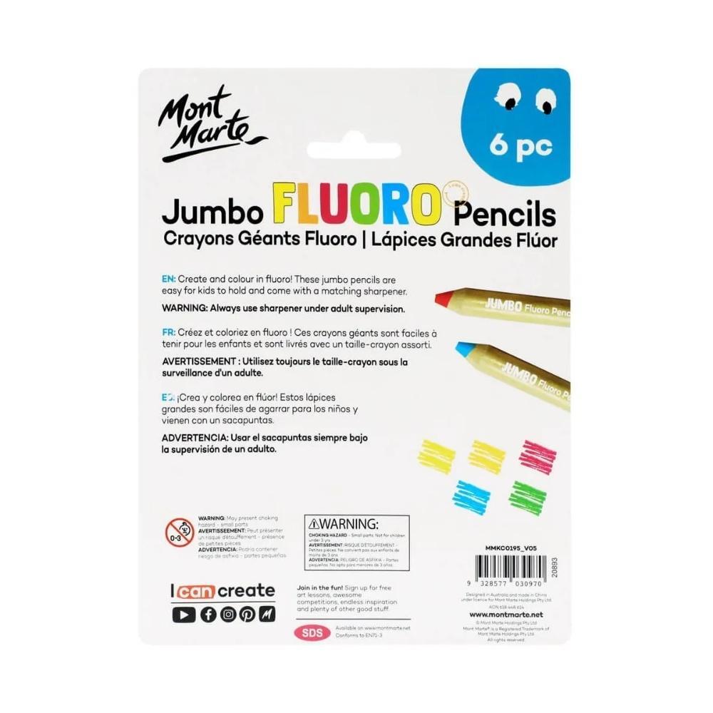 Mont Marte Jumbo Neon Pencils With Sharpener 6pc