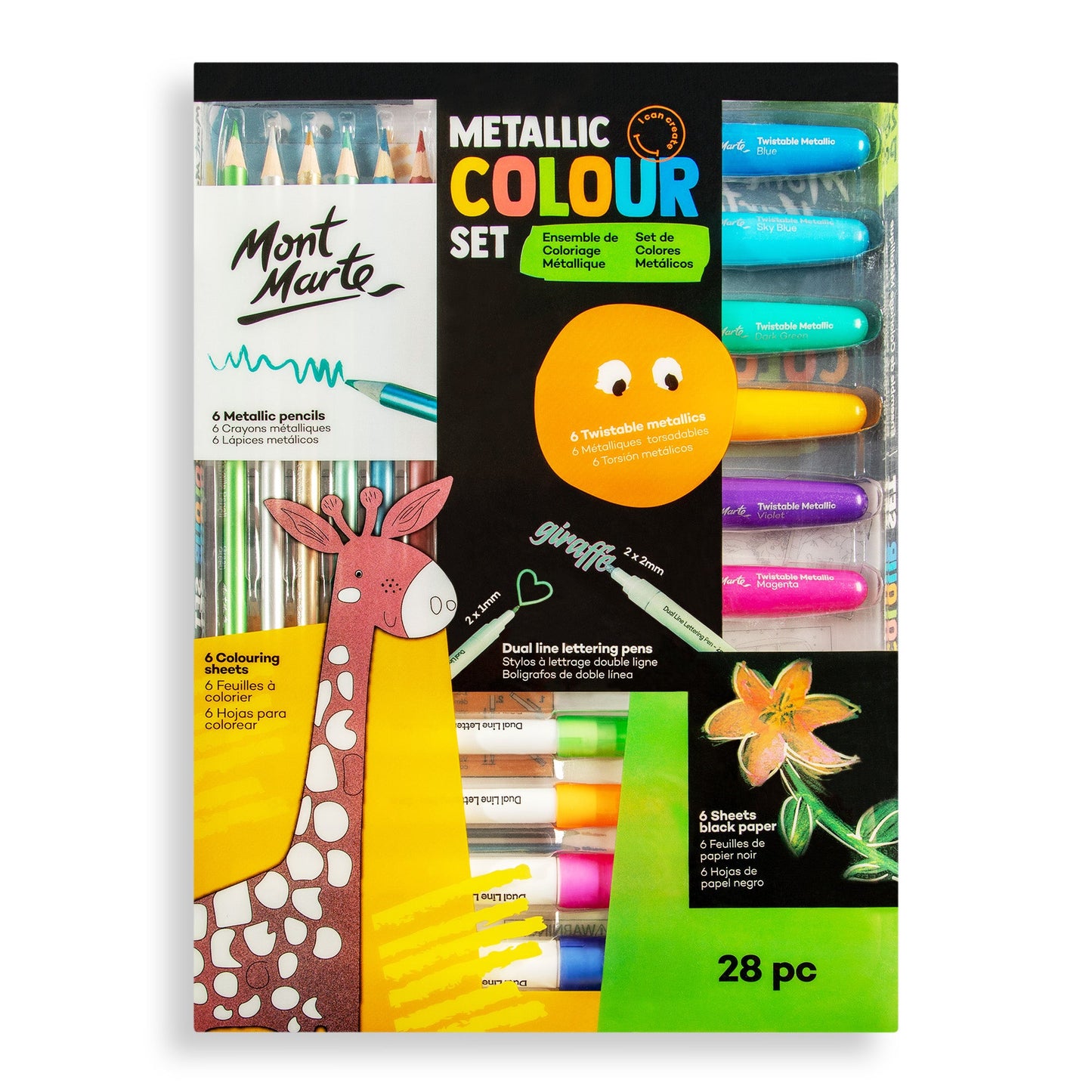 Mont Marte Metallic Colouring Set 28pc - Pencils, Markers and More