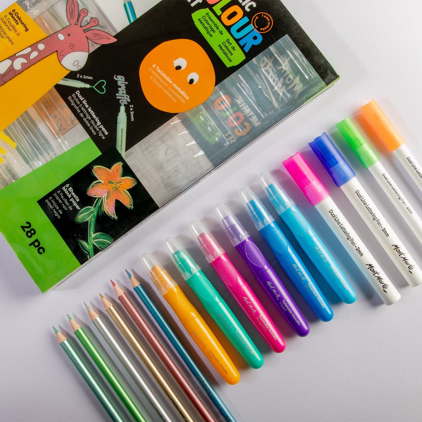 Mont Marte Metallic Colouring Set 28pc - Pencils, Markers and More