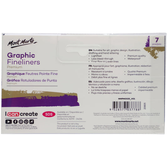 Mont Marte Fineliner Marker Pen Set - Graphic Fineliners 7pc