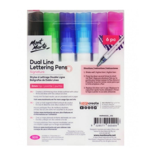 Mont Marte Signature Marker Set - Dual Line Lettering Pens 2mm 6pc