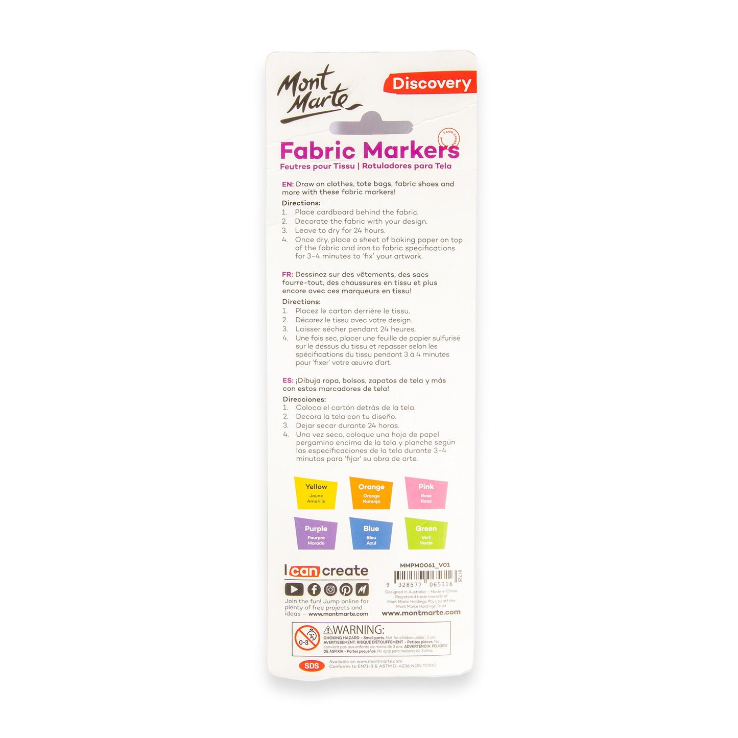 Mont Marte Discovery Fabric Markers 6pc
