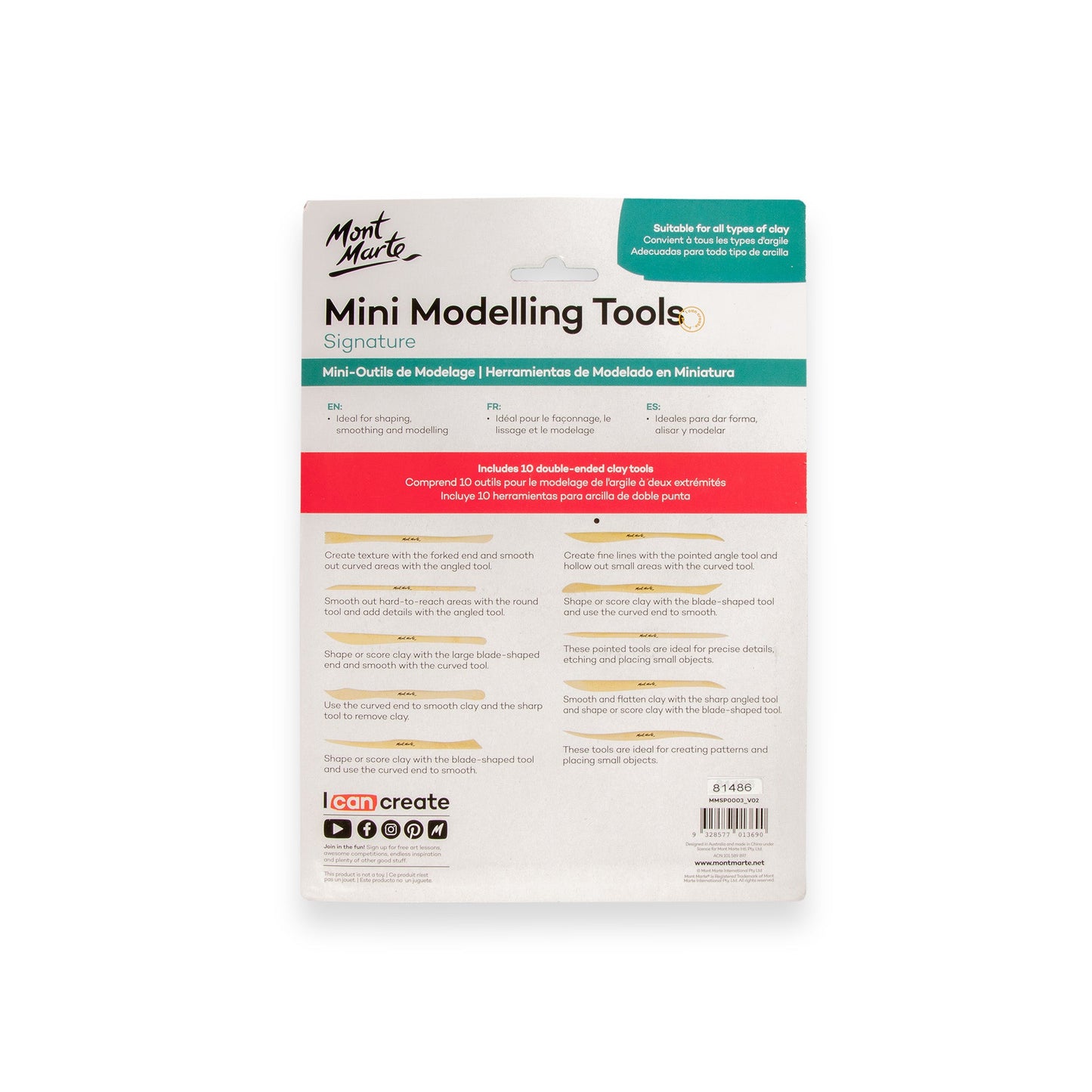 Mont Marte Sculpting - Mini Boxwood Modelling Tools 10pc