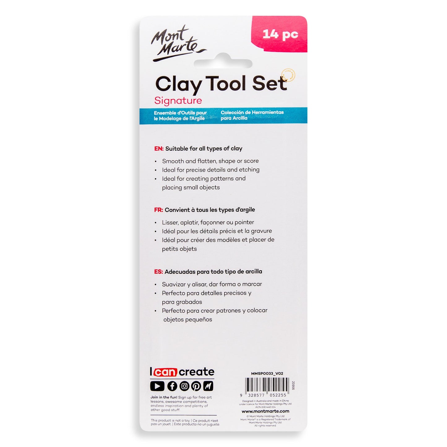 Mont Marte Signature Plastic Clay Tool Set 14pc
