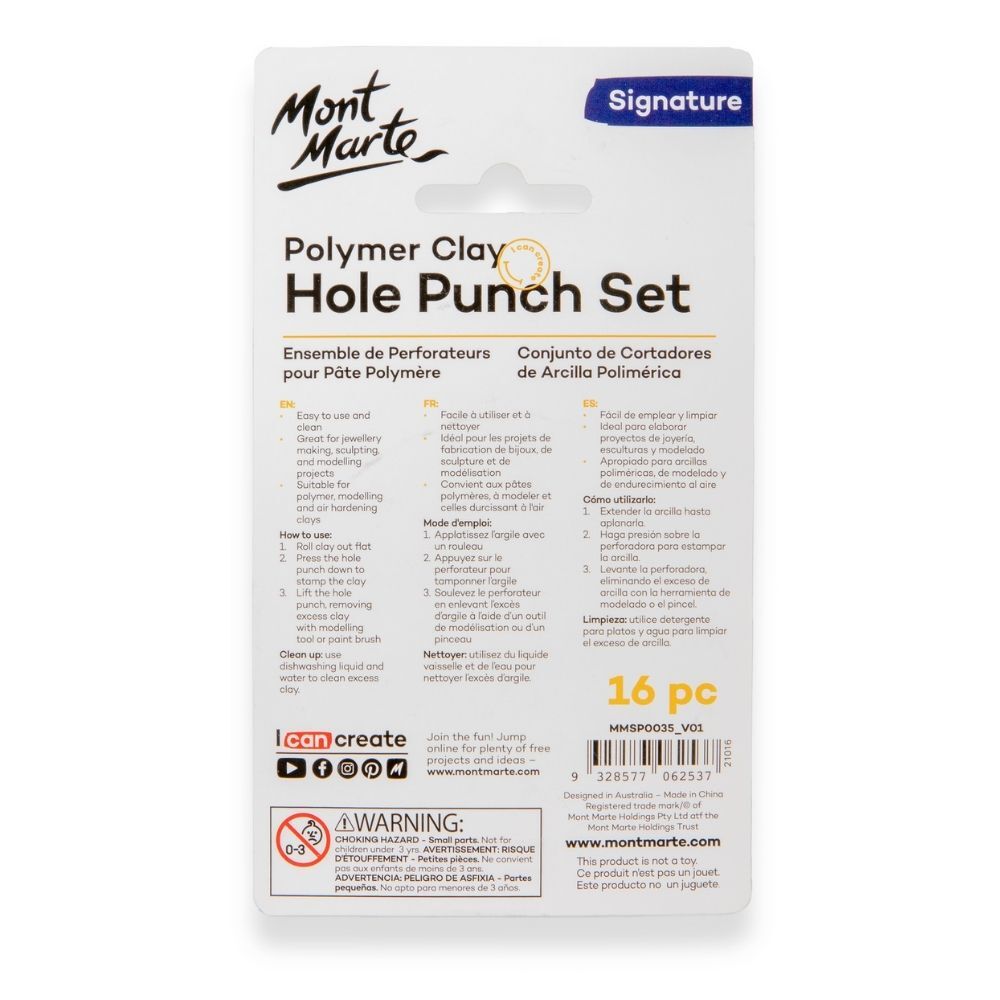 Mont Marte Polymer Clay Hole Punch Set 16pc