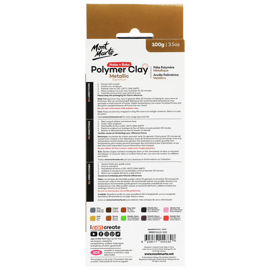 Mont Marte Make n Bake Polymer Clay 10pc - Metallic