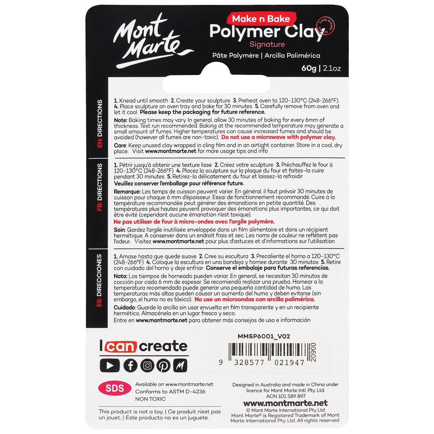 Mont Marte Make N Bake Polymer Clay 60g - Titanium White