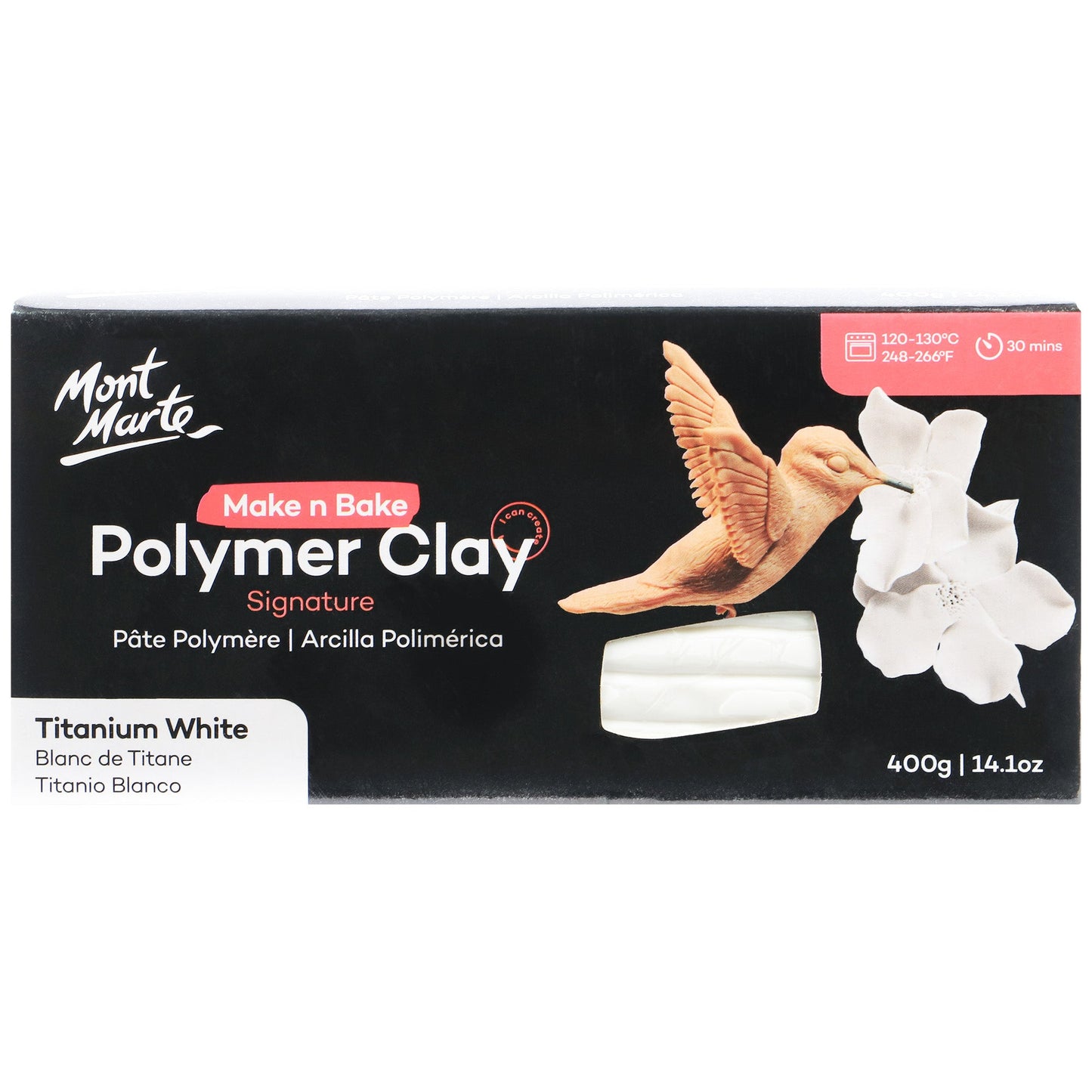 Mont Marte Make N Bake Polymer Clay 400g Block - Titanium White