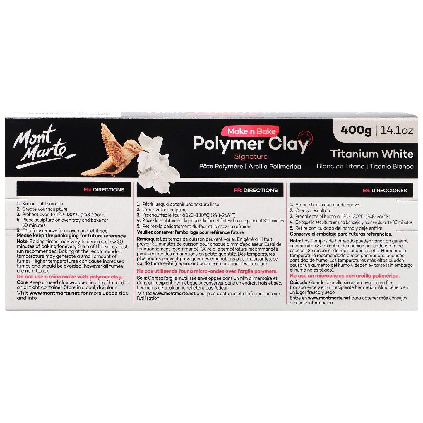 Mont Marte Make N Bake Polymer Clay 400g Block - Titanium White