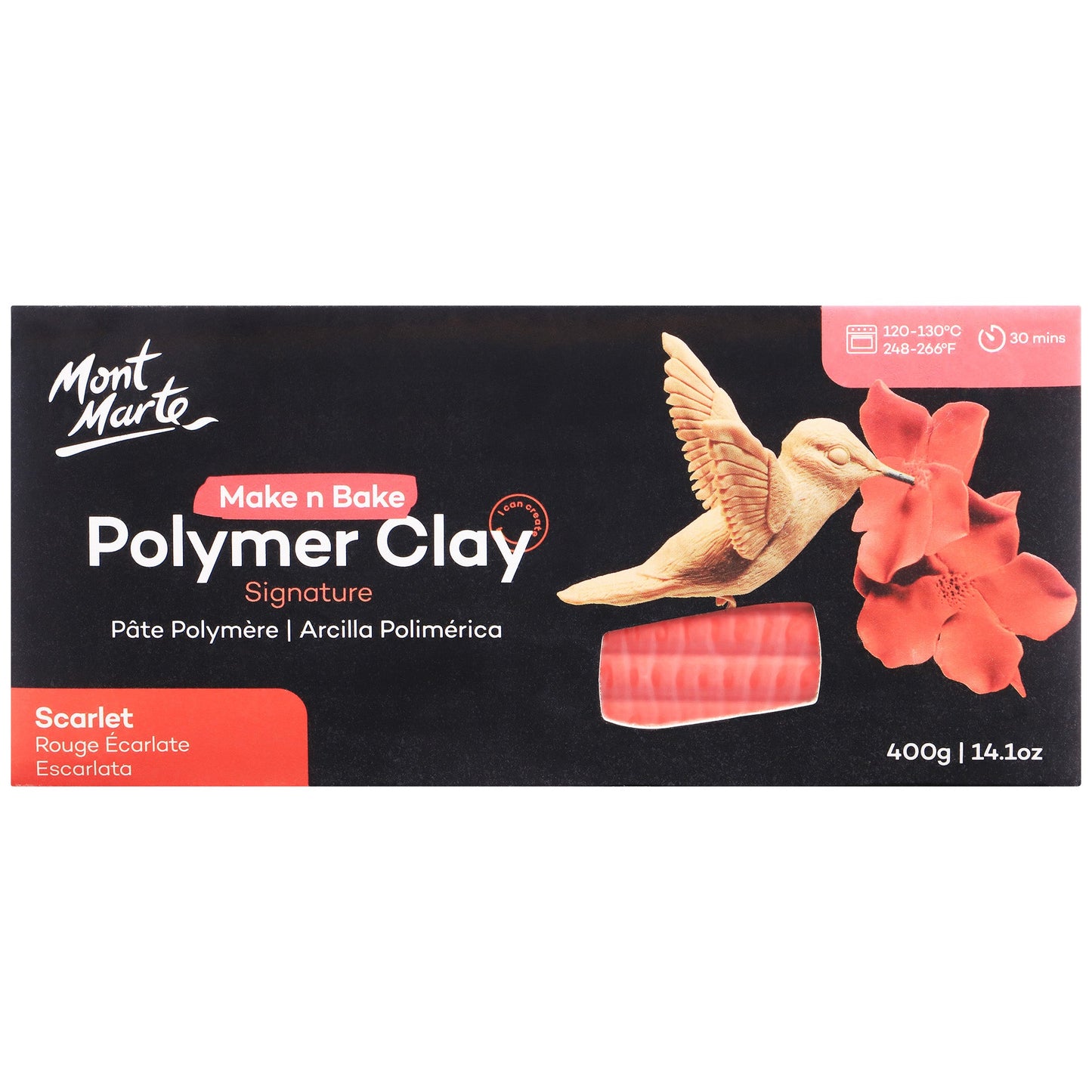 Mont Marte Make N Bake Polymer Clay 400g Block - Scarlet