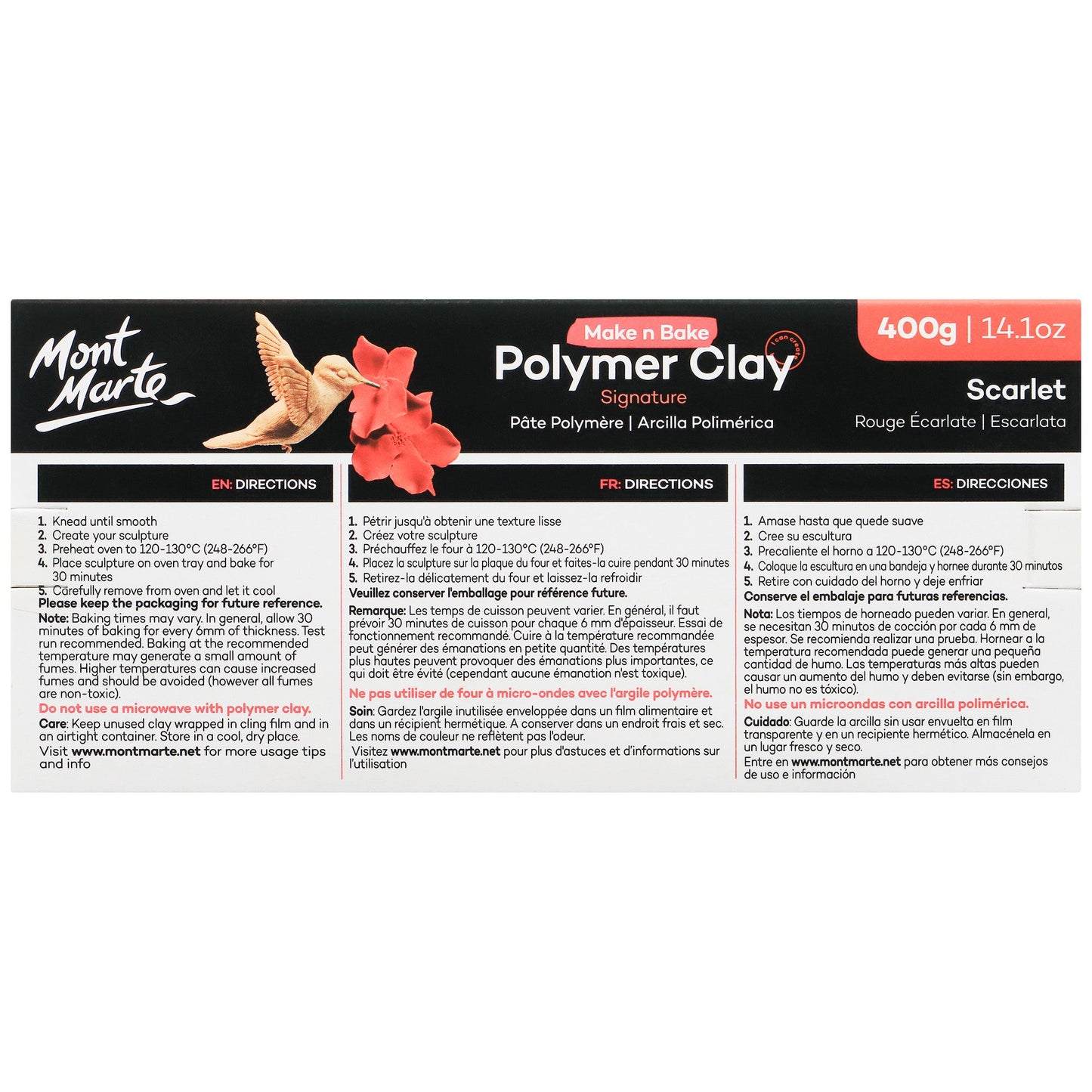 Mont Marte Make N Bake Polymer Clay 400g Block - Scarlet