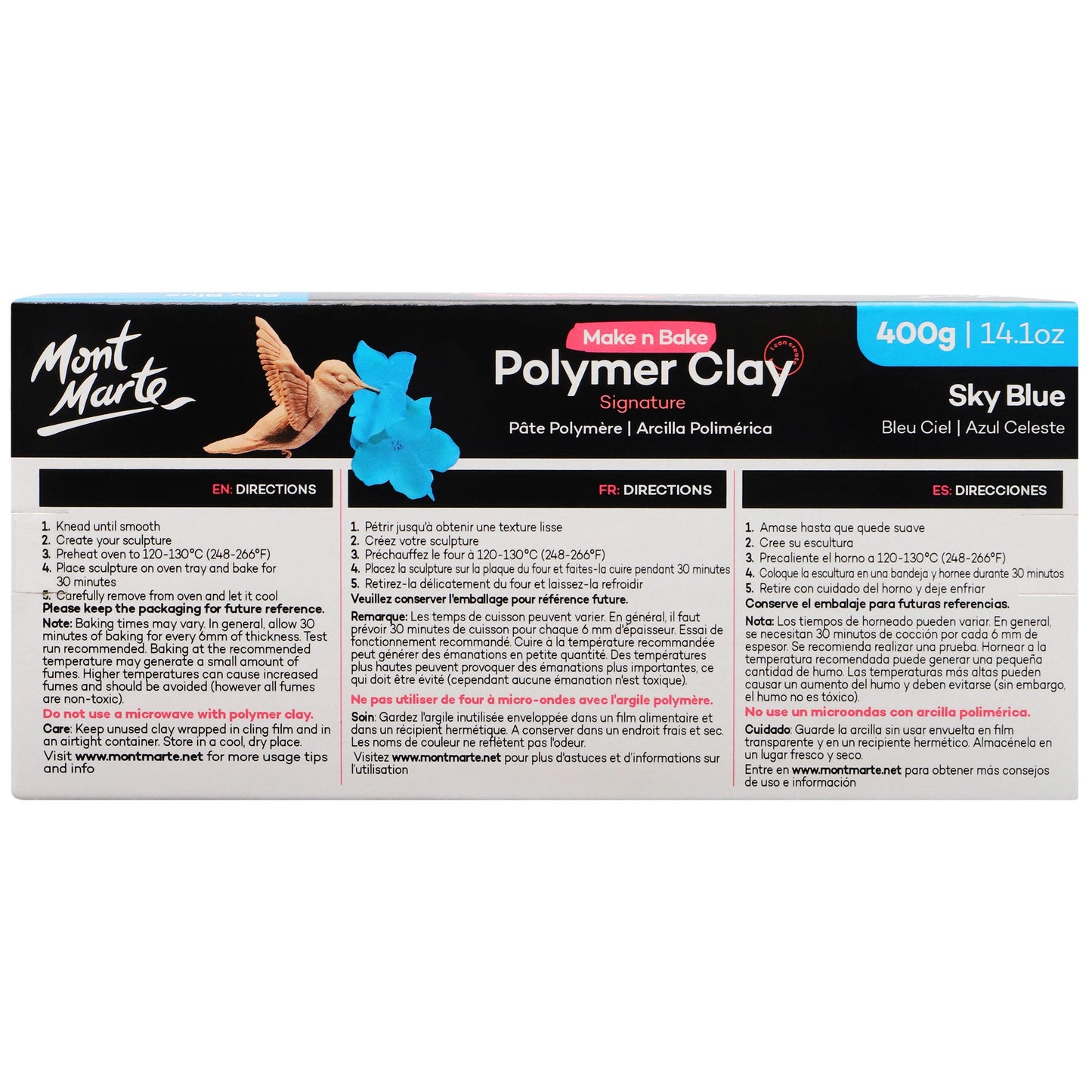 Mont Marte Make N Bake Polymer Clay 400g Block - Sky Blue