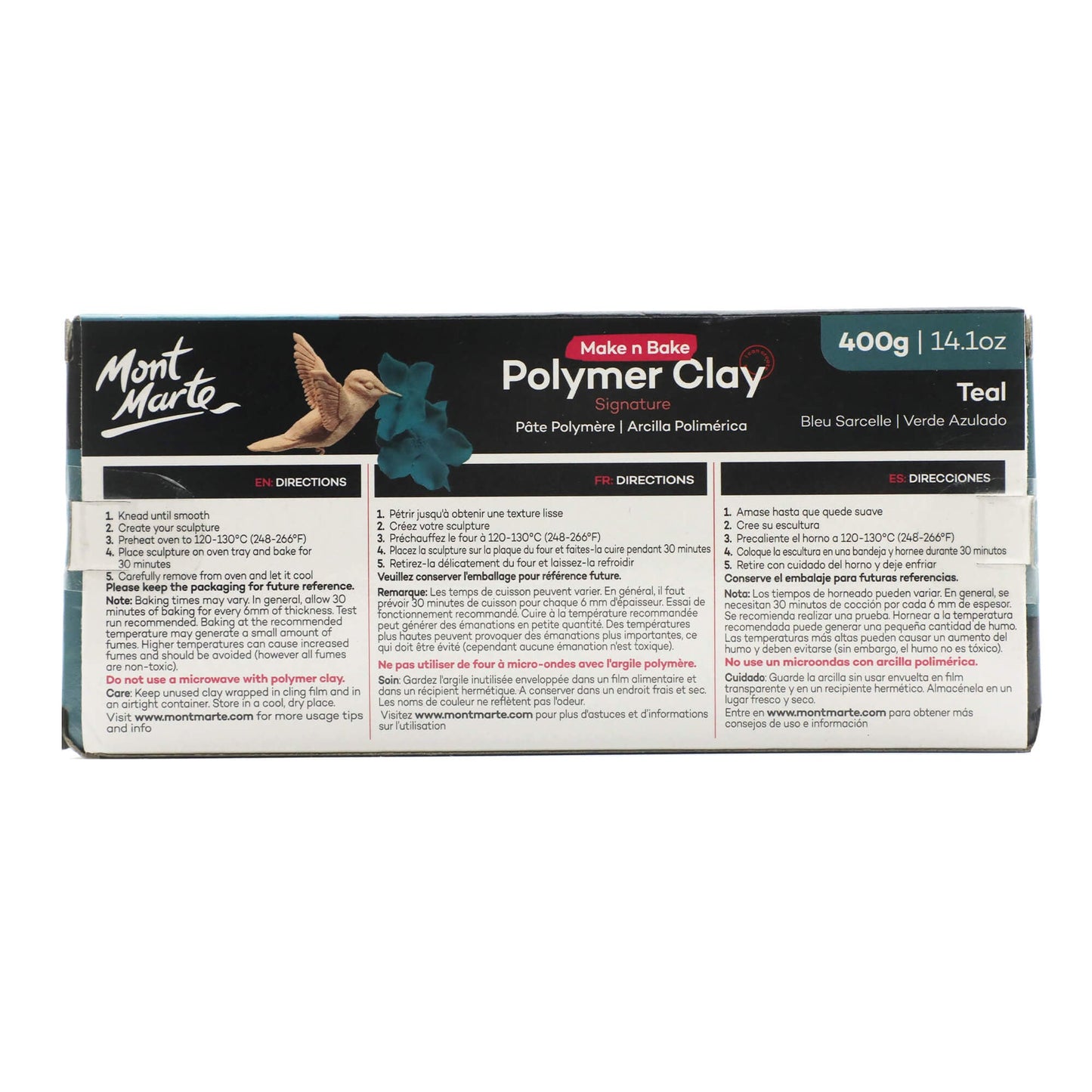 Mont Marte Make N Bake Polymer Clay 400g Block - Teal