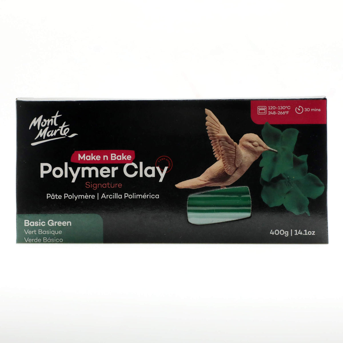 Mont Marte Make N Bake Polymer Clay 400g Block - Basic Green