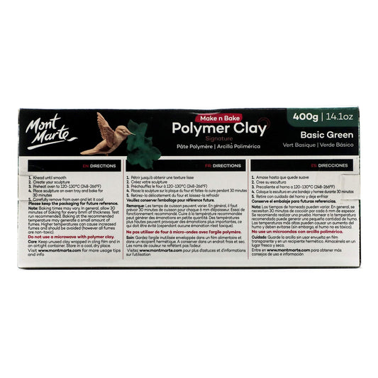 Mont Marte Make N Bake Polymer Clay 400g Block - Basic Green