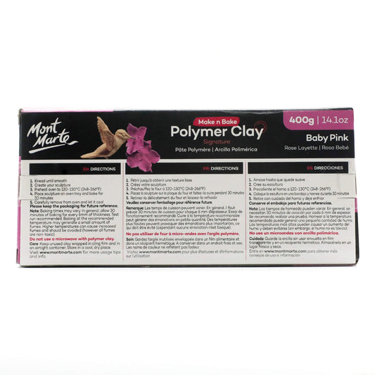 Mont Marte Make N Bake Polymer Clay 400g Block - Baby Pink