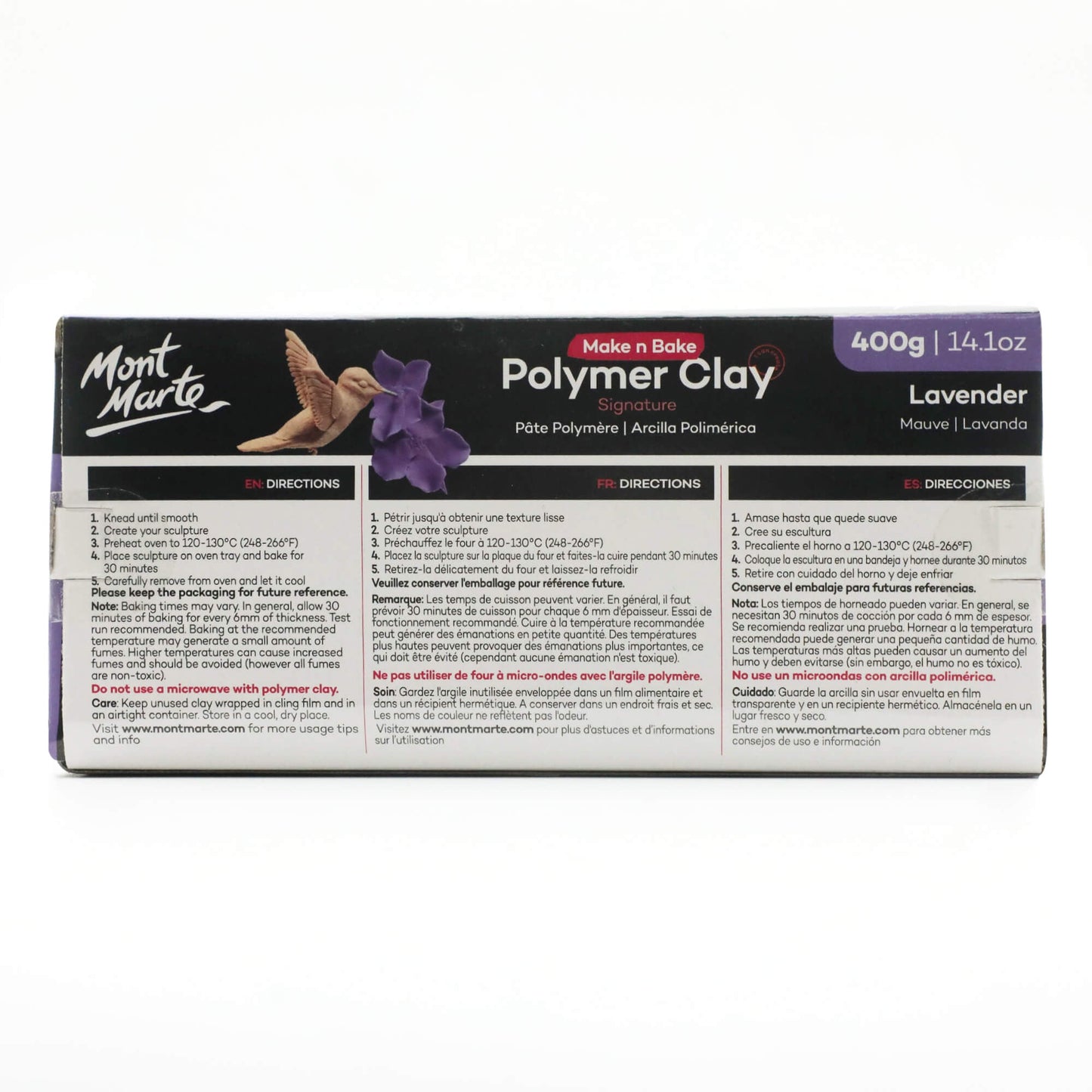 Mont Marte Make N Bake Polymer Clay 400g Block - Lavender