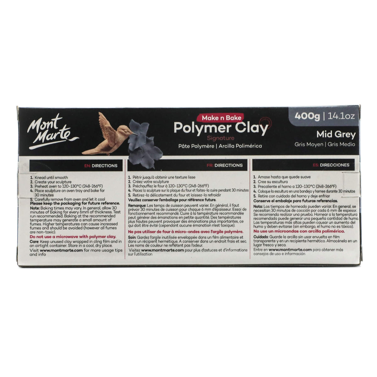 Mont Marte Make N Bake Polymer Clay 400g Block - Mid Grey