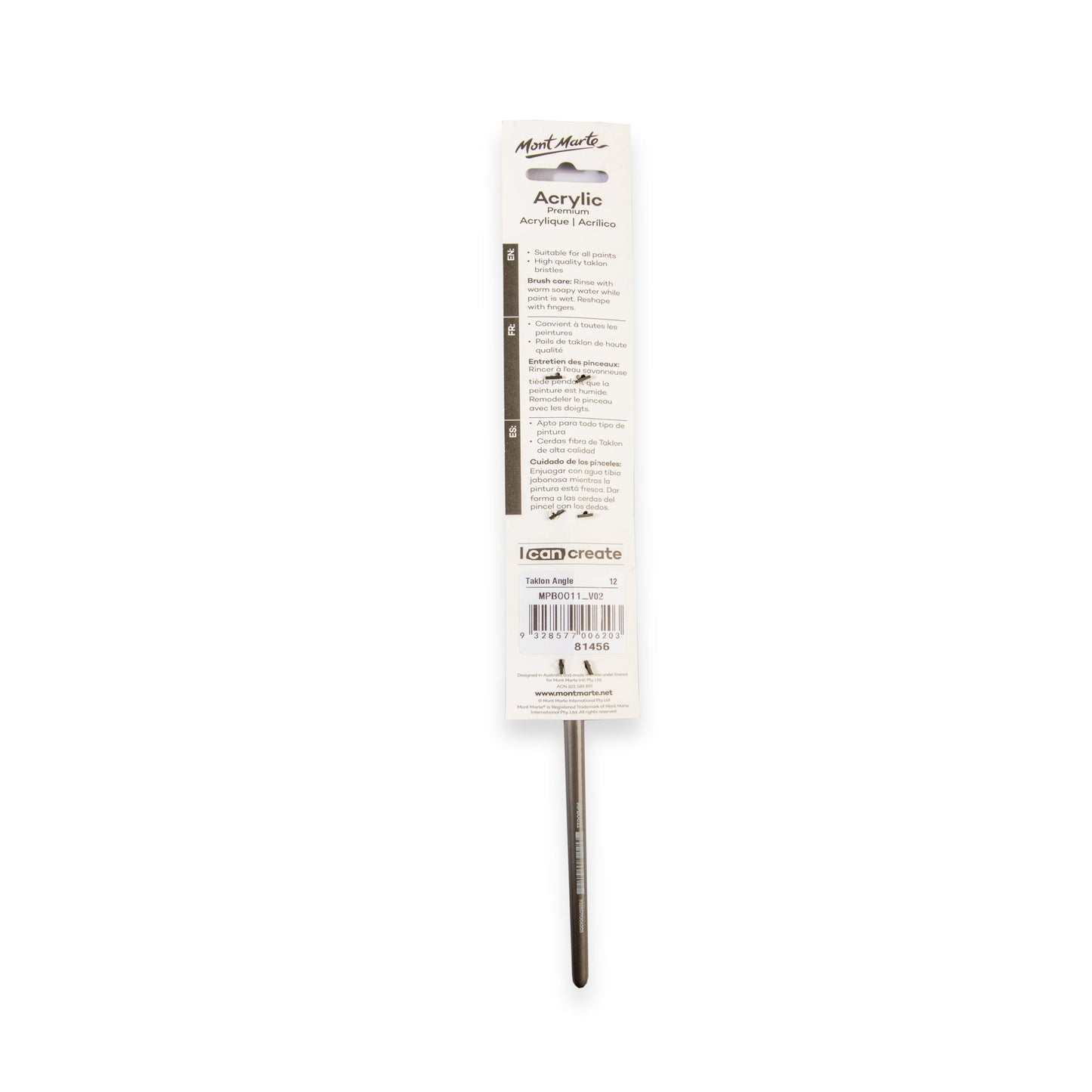 Mont Marte Artist Brush Acrylic Taklon Angle 12