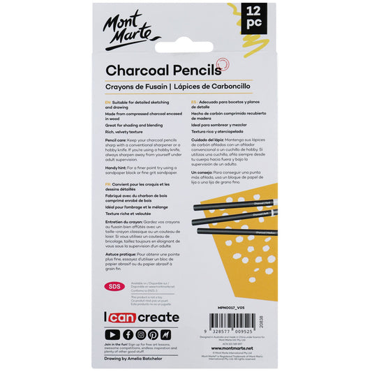 Mont Marte Charcoal Pencils 12pc