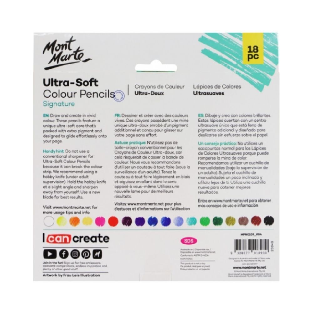 Mont Marte Ultra-Soft Colour Pencils 18pc
