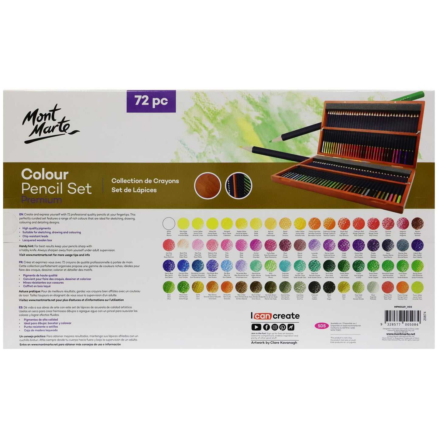 Mont Marte Premium Colour Pencils 72 Piece In Wooden Box