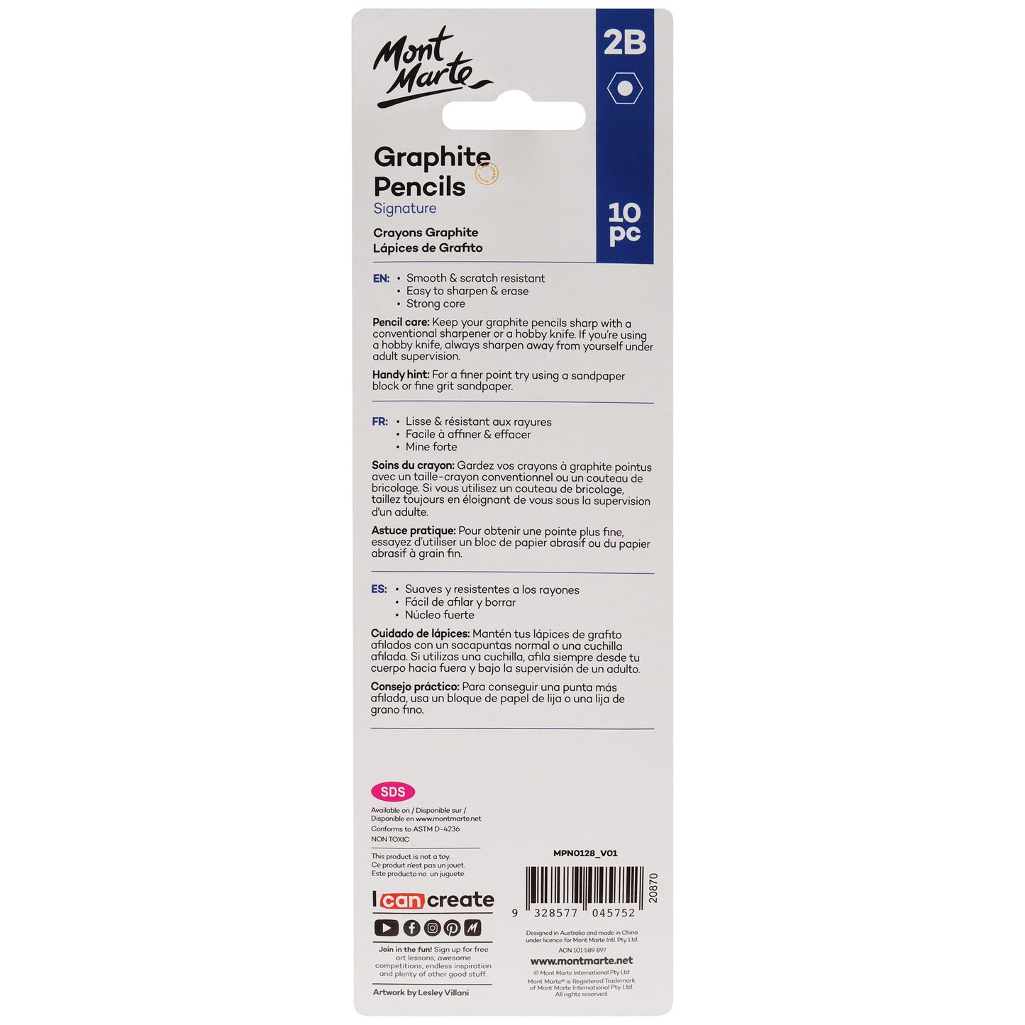 Mont Marte Graphite Pencils - 2B 10pc