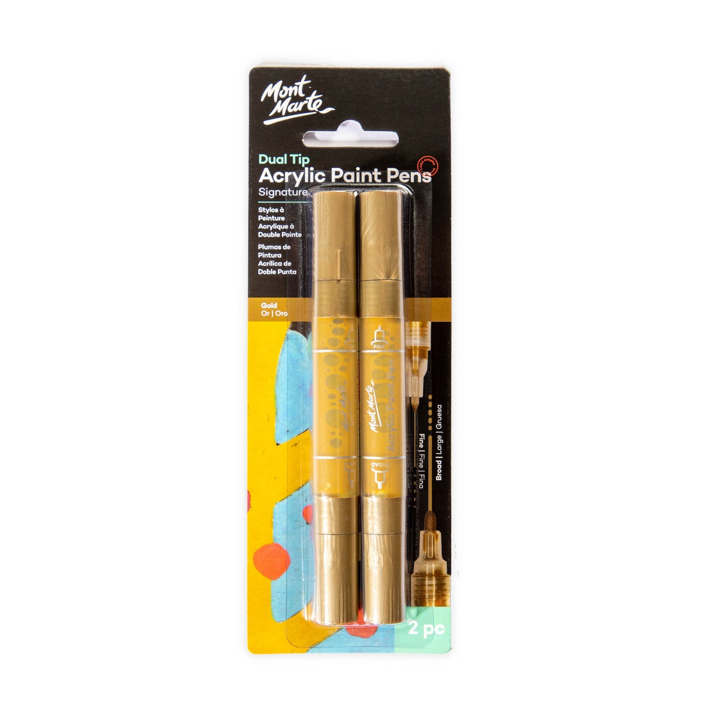 Mont Marte Acrylic Paint Pens Dual Tip Gold 2pc
