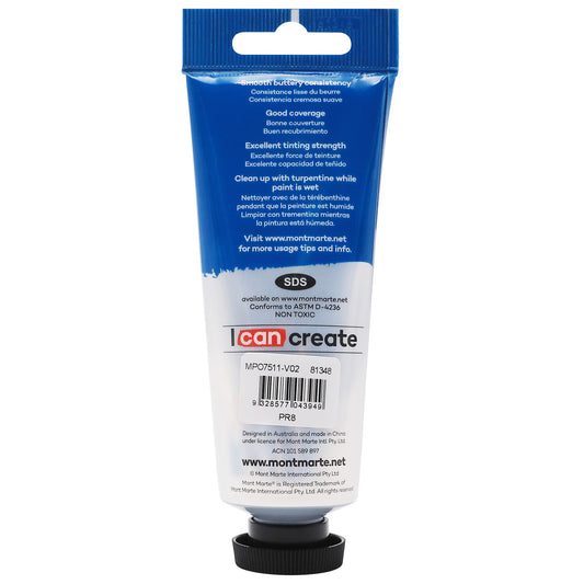 Mont Marte Oil Paint 75ml Tube- Permanent Red