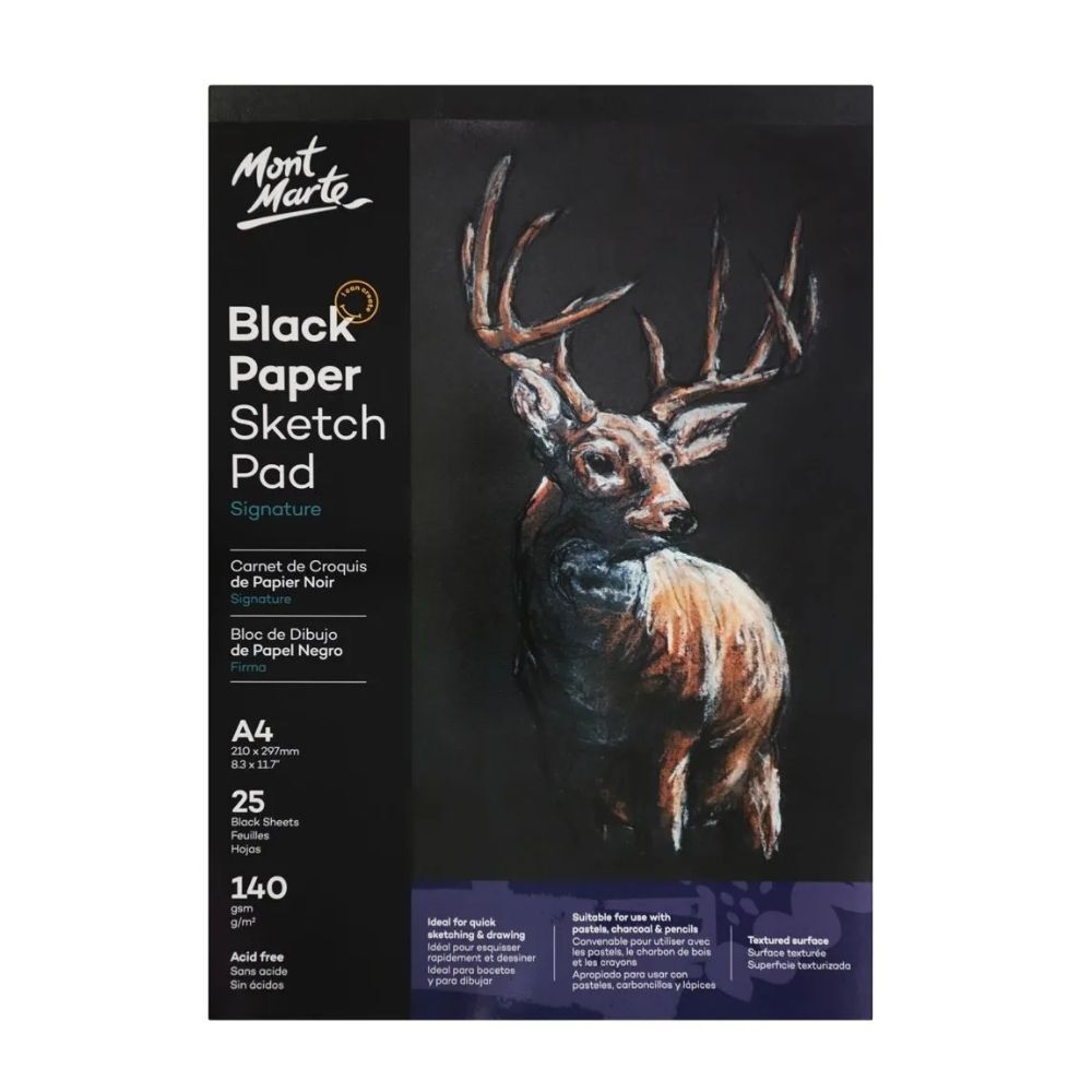 Mont Marte Sketch Pad Black Paper A4 140gsm 25 Sheet