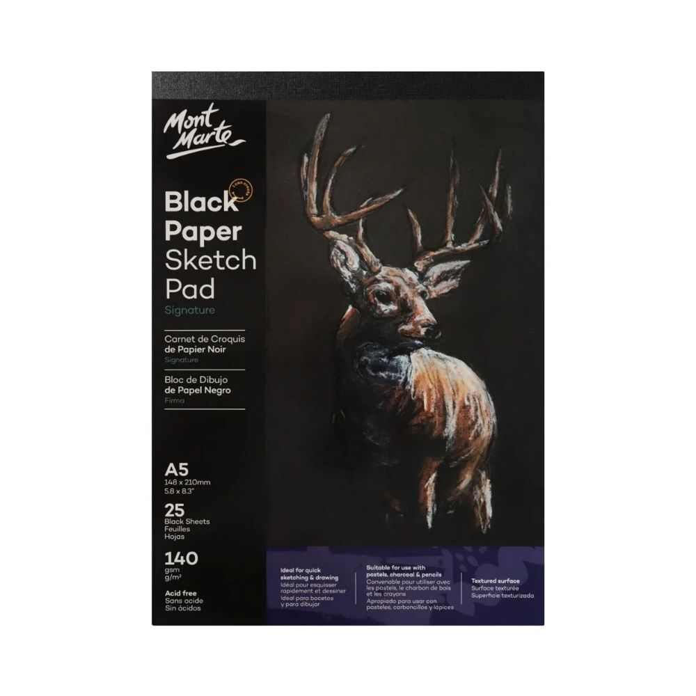 Mont Marte Sketch Pad Black Paper A5 140gsm 25 Sheet
