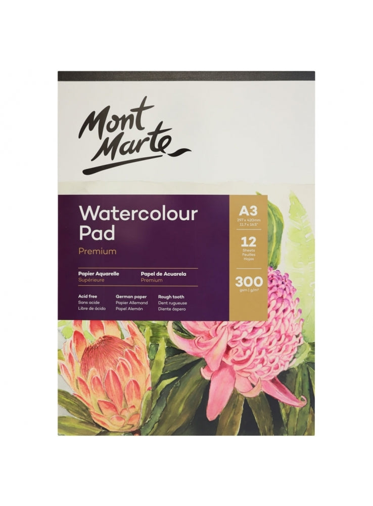 Mont Marte Watercolour Pad German Paper A3 300gsm 12 Sheet
