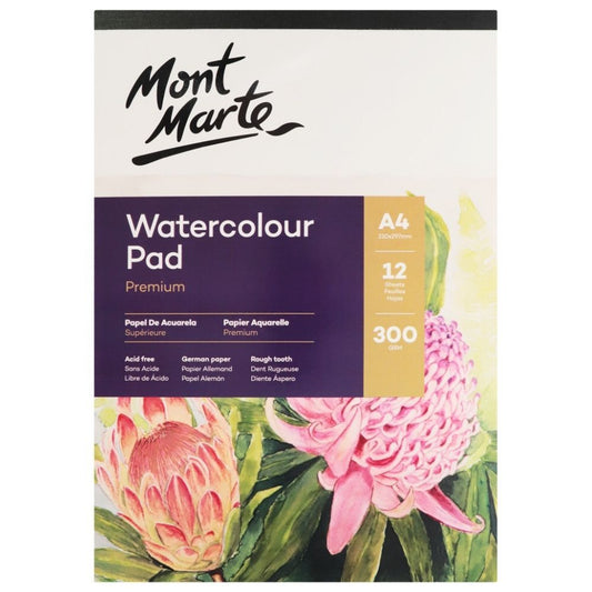 Mont Marte Watercolour Pad German Paper A4 300gsm 12 Sheet