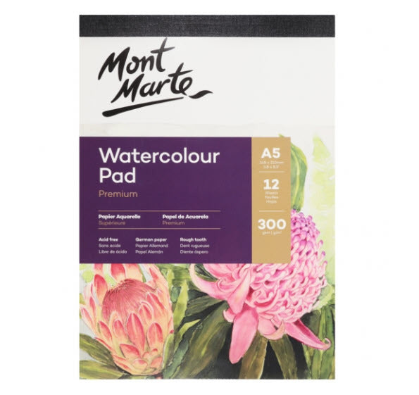 Mont Marte Watercolour Pad German Paper A5 300gsm 12 Sheet
