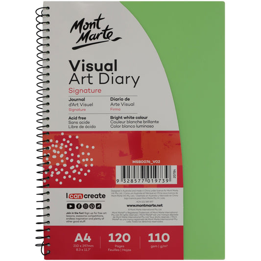 Mont Marte Visual Art Diary Colour Cover White Paper A4 110gsm 120 Pages