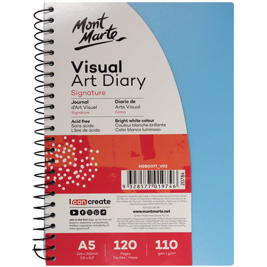 Mont Marte Visual Art Diary Colour Cover White Paper A5 110gsm 120 Pages