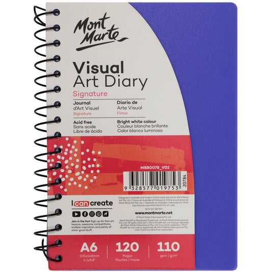 Mont Marte Visual Art Diary Colour Cover White Paper A6 110gsm 120 Pages