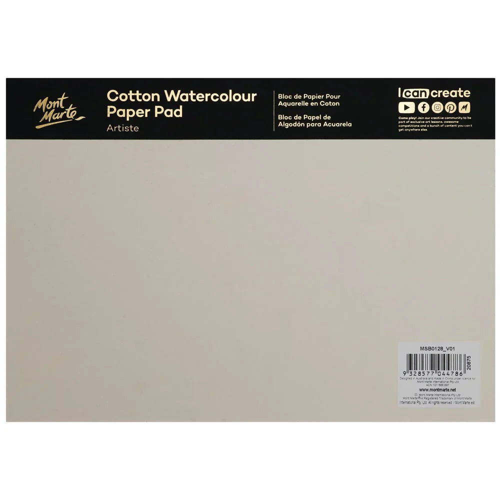 Mont Marte Artiste Watercolour Pad 100% Cotton A4 200gsm 10 Sheet