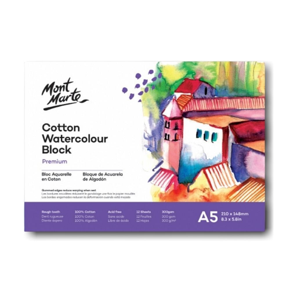 Mont Marte Premium Watercolour Block 100% Cotton A3 300gsm 12 Sheet