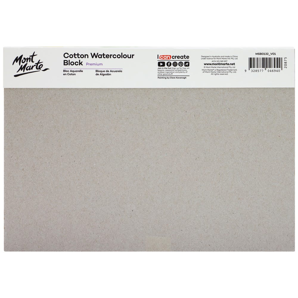 Mont Marte Premium Watercolour Block 100% Cotton A3 300gsm 12 Sheet