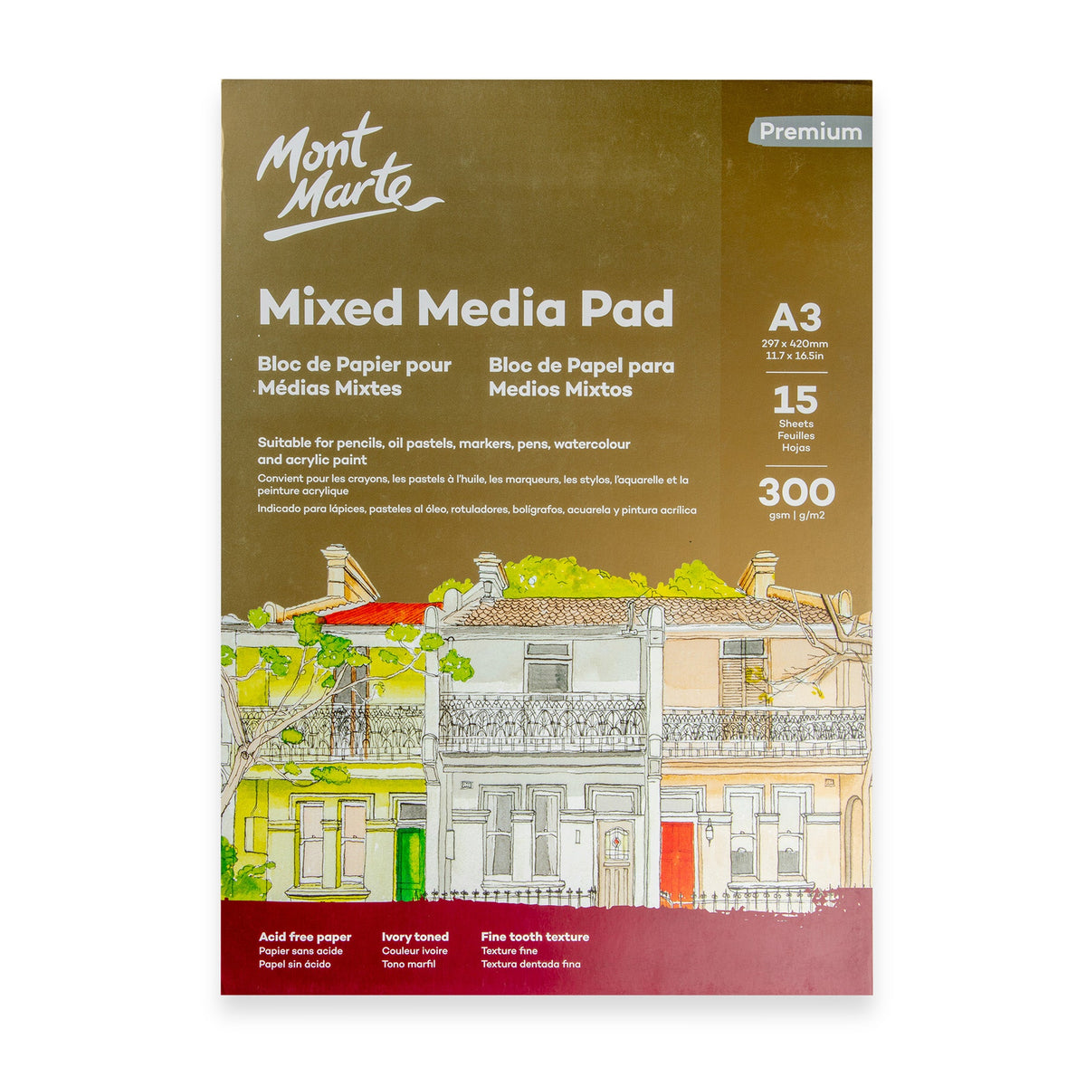 Mont Marte Mixed Media Pad 300gsm A3 15 Sheets