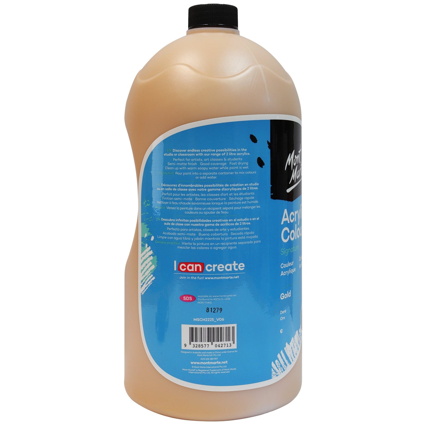 Mont Marte Signature Acrylic Paint 2 Litre Bottle - Gold